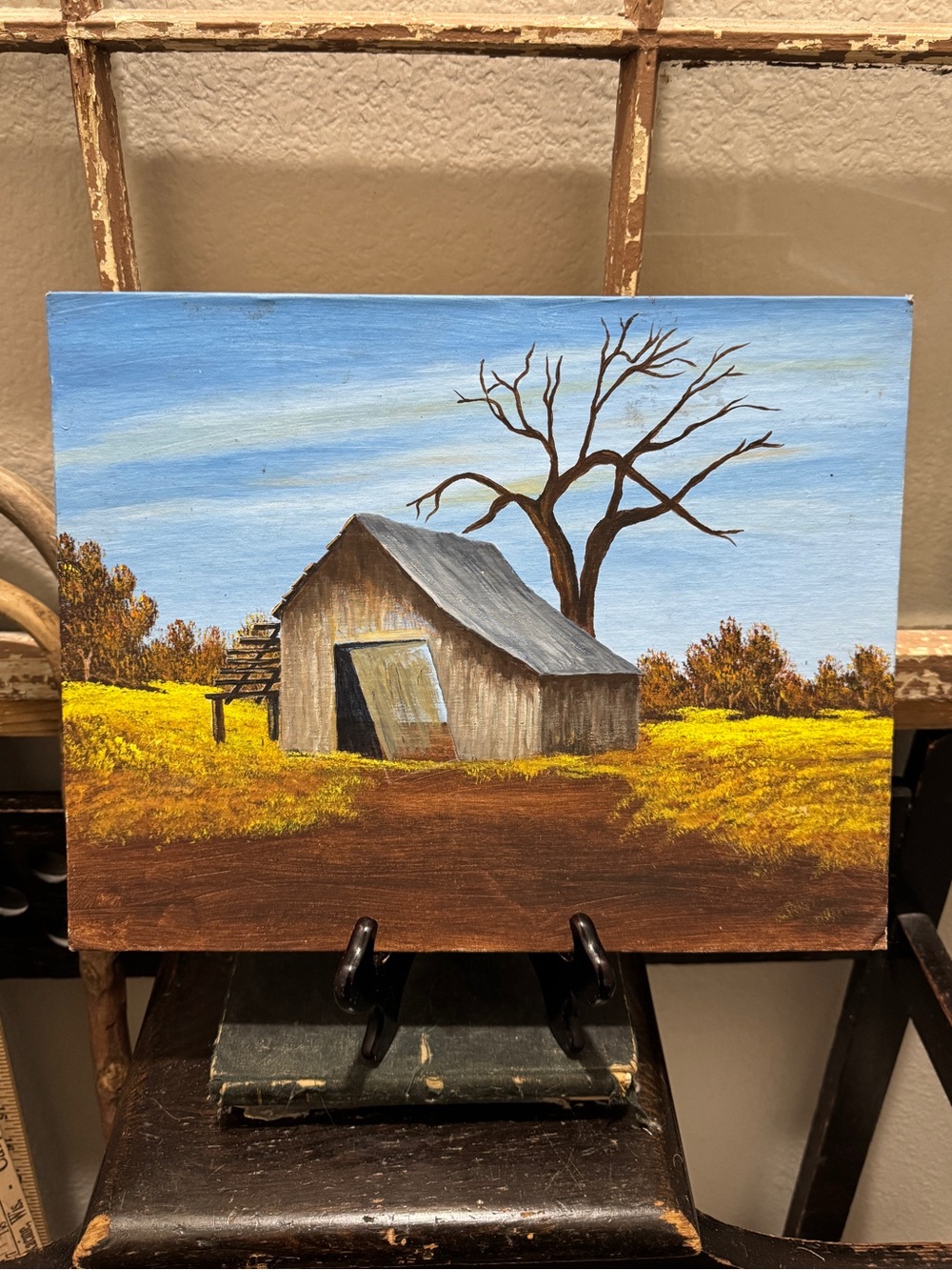 Vintage Rustic Barn Landscape Painting